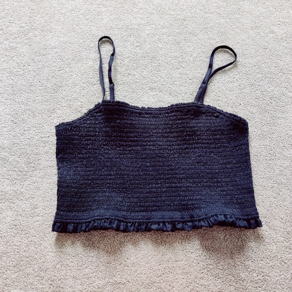 C&C California Women's Smocked Tank Top in Black Size Large Linen NEW Bohemian